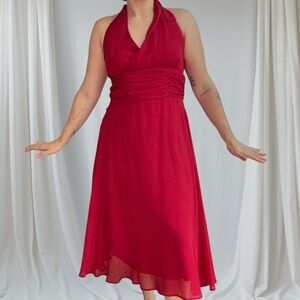 Vintage 90s Elegant Red Halter Dress